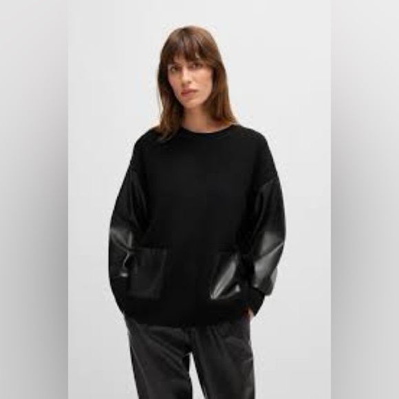 BOSS Finalian wool vegan leather ONE POCKET sweater size large MSRP $348 - Picture 9 of 12